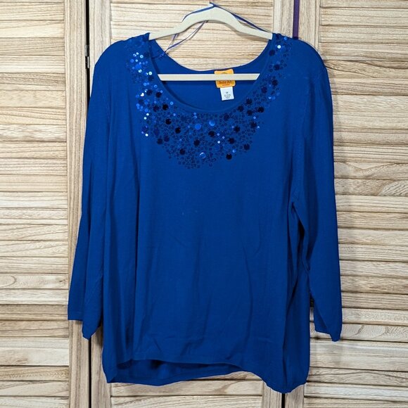 Ruby Rd. Blue Sequin Embellished Top Size 3X - Picture 1 of 9